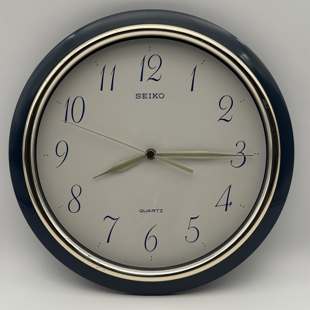 SEIKO Seikosha Analog Quartz Wall Clock Blue w/ Gold Hands - Works